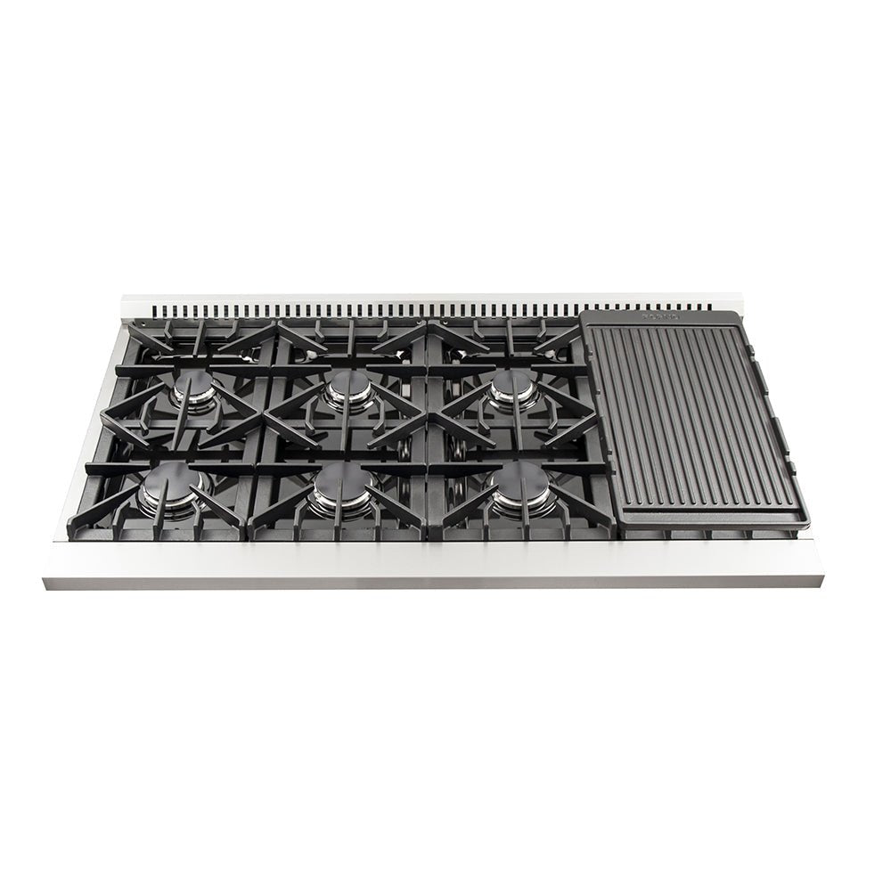 Forno Galiano 48-Inch Freestanding Gas Range, Stainless Steel, 8 Burners, 107,000 BTU, Griddle, Double Ovens, Energy Efficient - BonPrix Électroménagers
