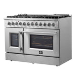 FORNO Galiano 48-Inch French Door Dual Fuel Range All Stainless Steel, 8 Sealed Burners, 107,000 BTU, Griddle, 6.58 cu.ft. Double Ovens - BonPrix Électroménagers