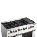 FORNO Galiano 48-inch Gas Range White & Antique Brass Design, 8 Burners, 107,000 BTU, Griddle, 6.58 cu.ft. Double Ovens - BonPrix Électroménagers