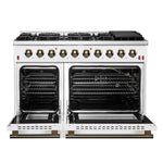 FORNO Galiano 48-inch Gas Range White & Antique Brass Design, 8 Burners, 107,000 BTU, Griddle, 6.58 cu.ft. Double Ovens - BonPrix Électroménagers