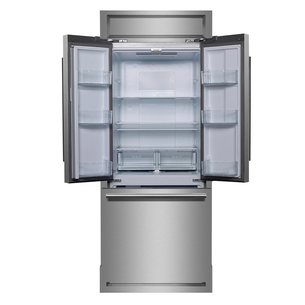 Forno Gallipoli 30-Inch French Door Refrigerator, 17.5 cu.ft Capacity, Modern Decorative Grill, 34-Inch Width, Stainless Steel, No Frost Technology, Energy Efficient - BonPrix Électroménagers