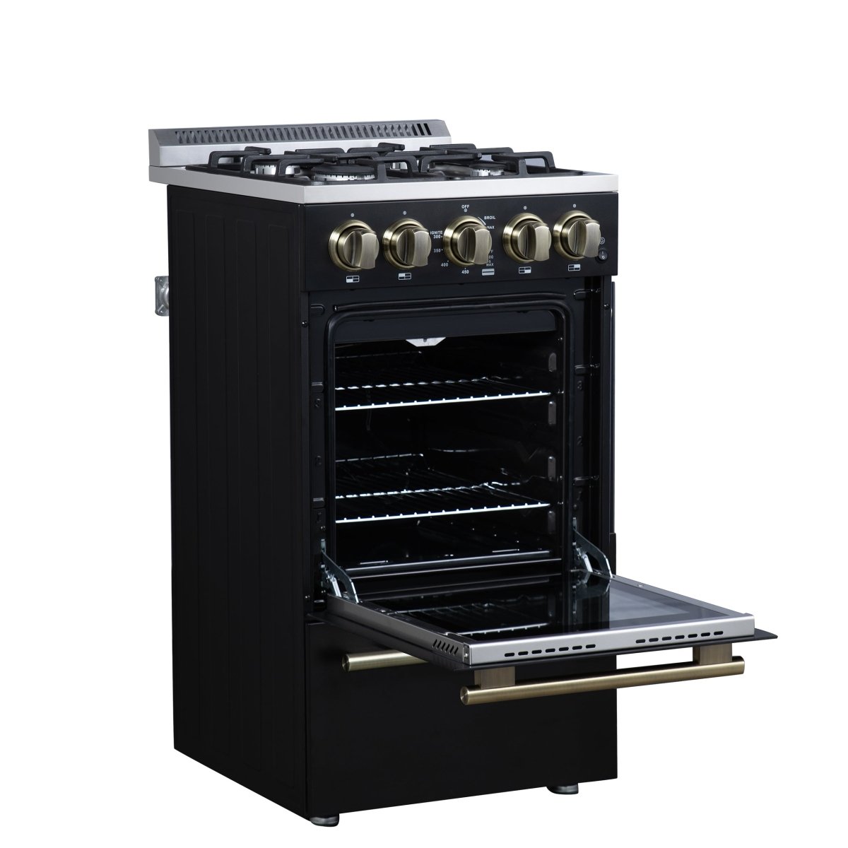 Forno Lamazze 20 Inch Freestanding Gas Range in Black, Compact Design - BonPrix Électroménagers