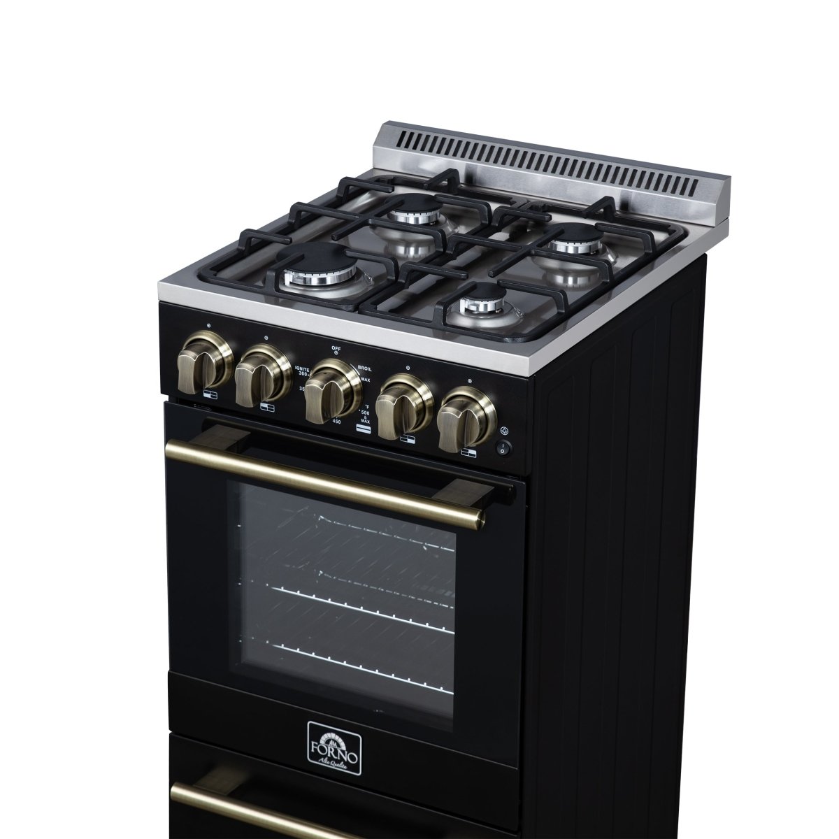Forno Lamazze 20 Inch Freestanding Gas Range in Black, Compact Design - BonPrix Électroménagers