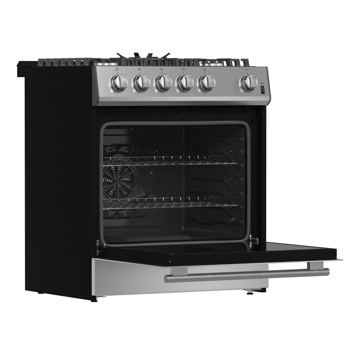 Forno Leonardo 30-Inch Stainless Steel Gas Range, 5 Sealed Burners (Totaling 39,500 BTU), 5 cu.ft. Convection Oven, Continuous Cast Iron Grates, Black Enamel Interior, Auto Re-Ignition, LP Conversion Kit Included - BonPrix Électroménagers