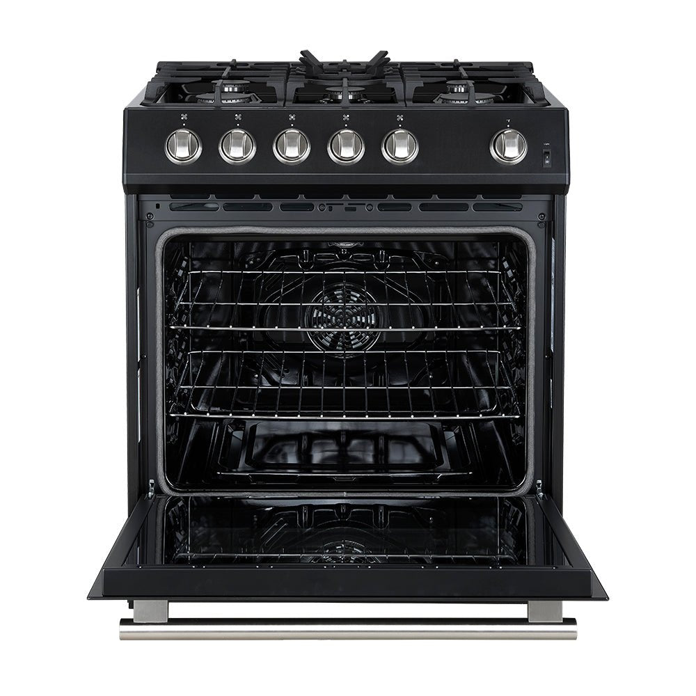 Forno Leonardo Espresso 30-Inch Black Gas Range, 5 Burners, 39,500 BTU, 5 cu.ft Convection Oven - BonPrix Électroménagers