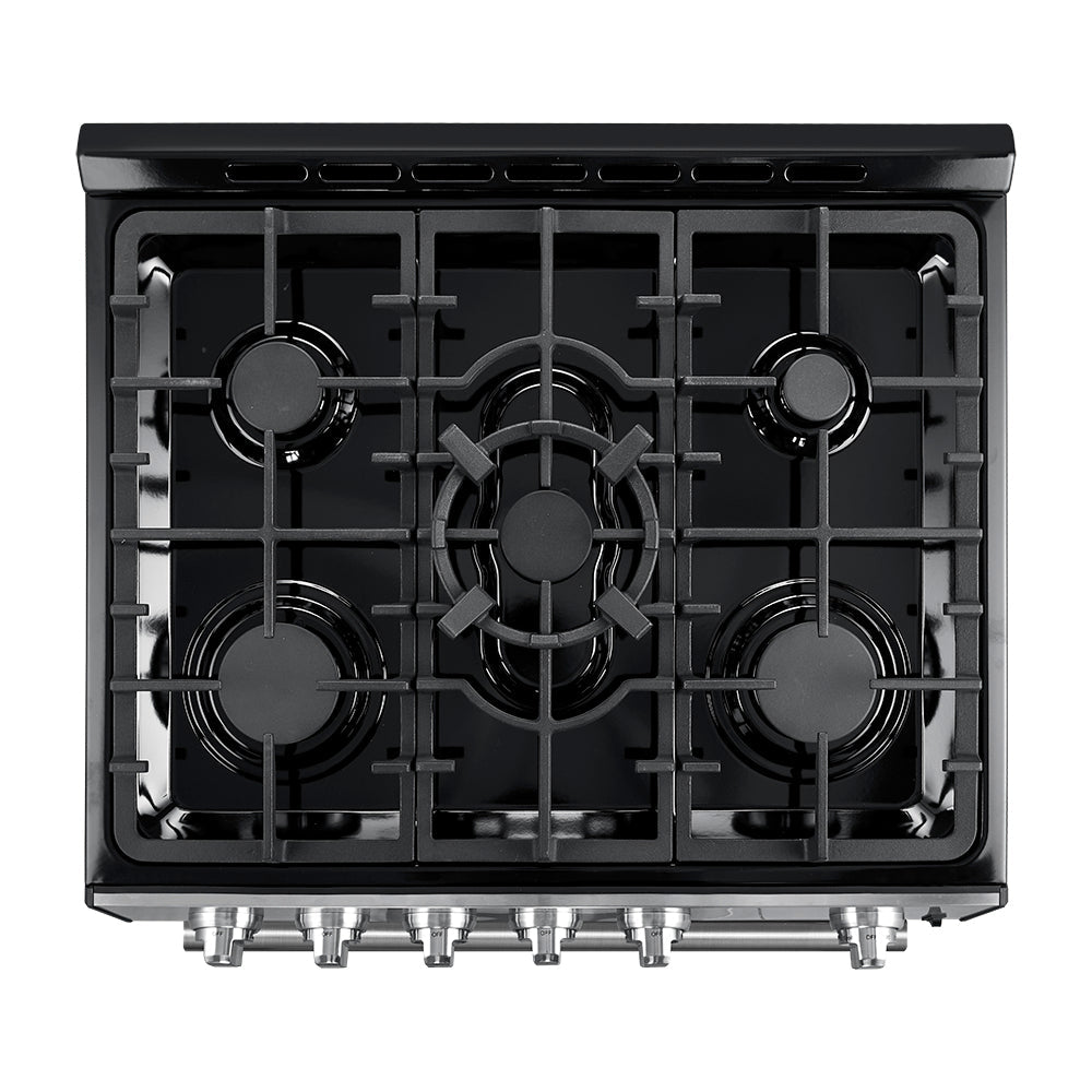 Forno Leonardo Espresso 30-Inch Black Gas Range, 5 Burners, 39,500 BTU, 5 cu.ft Convection Oven - BonPrix Électroménagers