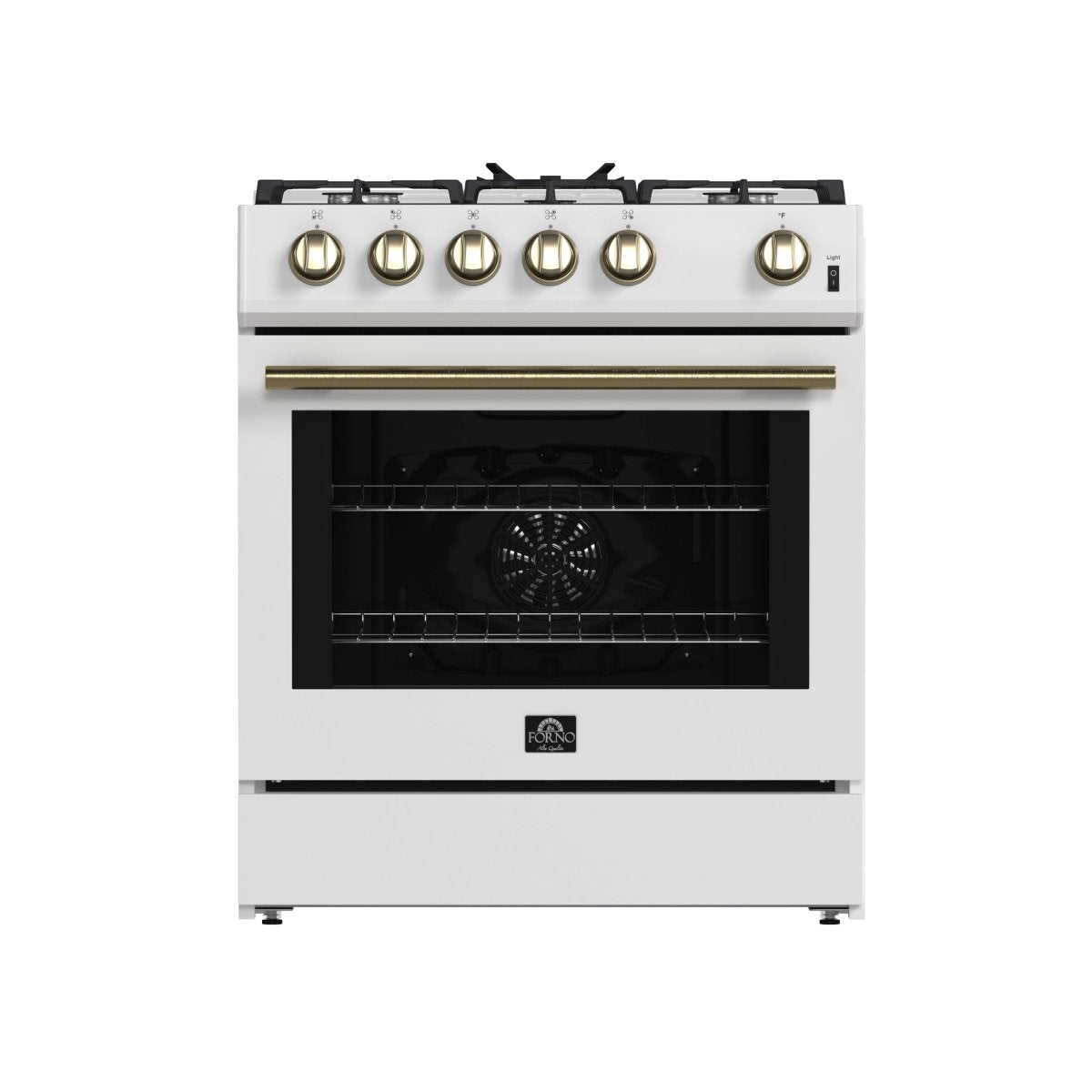 Forno Leonardo Espresso 30-Inch White Gas Range, 5 Burners, 39,500 BTU, 5 cu.ft Convection Oven - BonPrix Électroménagers