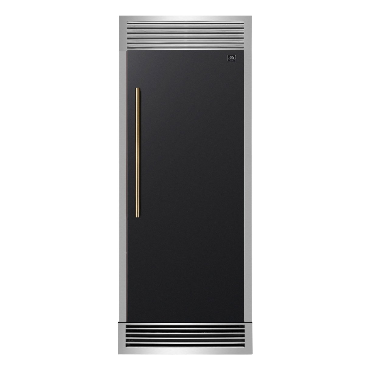 Forno Maderno 28-Inch Built-In Convertible Refrigerator in Black with Antique Brass Handle, 13.6 cu.ft. Right Swing with Decorative Trim - 32-Inch Wide - BonPrix Électroménagers