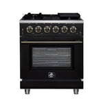 Forno Massimo 30-Inch Black Freestanding Gas Range, 5 Burners, True Convection Oven - BonPrix Électroménagers