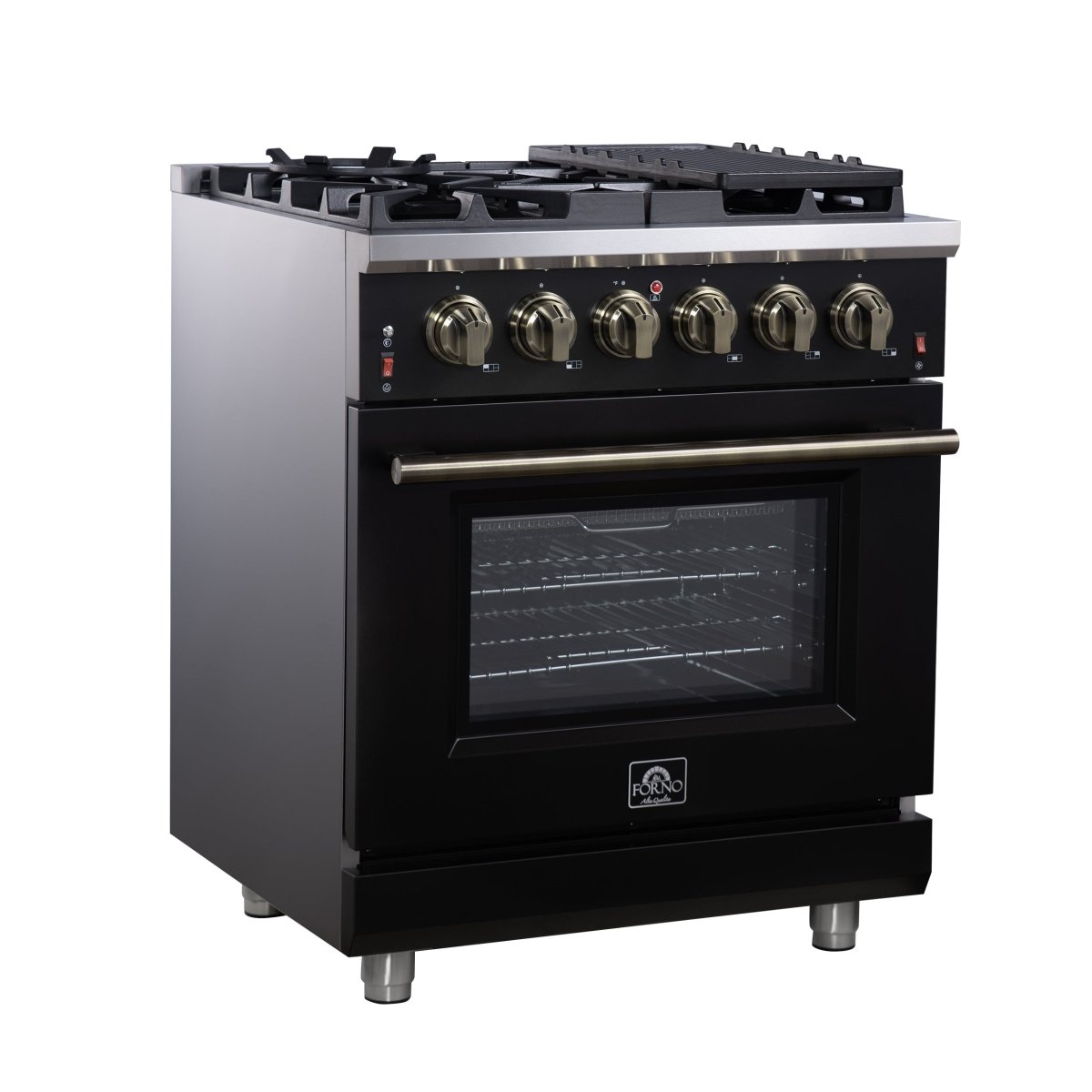 Forno Massimo 30-Inch Black Freestanding Gas Range, 5 Burners, True Convection Oven - BonPrix Électroménagers