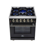 Forno Massimo 30-Inch Black Freestanding Gas Range, 5 Burners, True Convection Oven - BonPrix Électroménagers