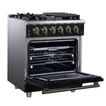 Forno Massimo 30-Inch Black Freestanding Gas Range, 5 Burners, True Convection Oven - BonPrix Électroménagers
