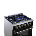 Forno Massimo 30-Inch Black Freestanding Gas Range, 5 Burners, True Convection Oven - BonPrix Électroménagers