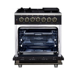 Forno Massimo 30-Inch Freestanding Dual Fuel Range in Black with Antique Brass Accessories, 4 Burners, 4.32 cu. ft. Convection Oven - BonPrix Électroménagers