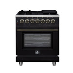 Forno Massimo 30-Inch Freestanding Dual Fuel Range in Black with Antique Brass Accessories, 4 Burners, 4.32 cu. ft. Convection Oven - BonPrix Électroménagers