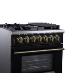 Forno Massimo 30-Inch Freestanding Dual Fuel Range in Black with Antique Brass Accessories, 4 Burners, 4.32 cu. ft. Convection Oven - BonPrix Électroménagers