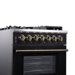 Forno Massimo 30-Inch Freestanding Dual Fuel Range in Black with Antique Brass Accessories, 4 Burners, 4.32 cu. ft. Convection Oven - BonPrix Électroménagers
