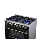 Forno Massimo 36 Inch Freestanding Dual Fuel Range in Black with Antique Brass Accessories, 6 Burners, 5.36 cu. ft. Convection Oven - BonPrix Électroménagers
