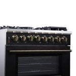 Forno Massimo 36 Inch Freestanding Dual Fuel Range in Black with Antique Brass Accessories, 6 Burners, 5.36 cu. ft. Convection Oven - BonPrix Électroménagers