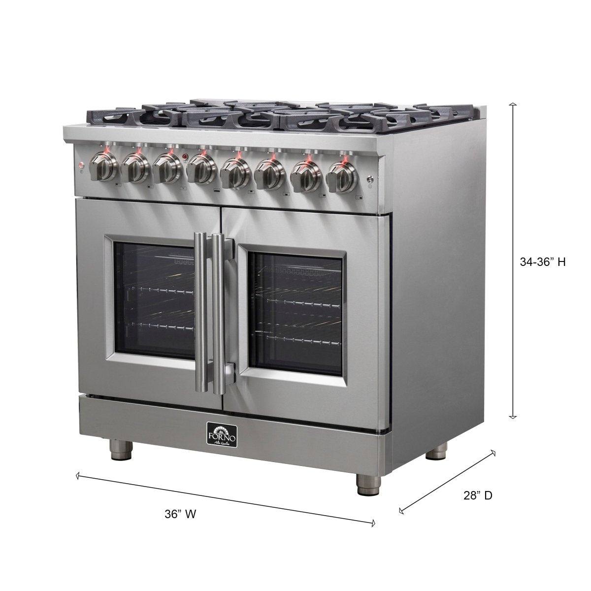 Forno Massimo 36-Inch Freestanding French Door Dual Fuel Range, 6 Burners, True Convection Oven - BonPrix Électroménagers