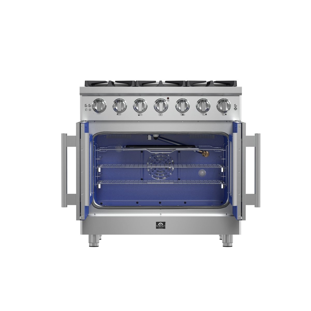 Forno Massimo 36-Inch Freestanding French Door Gas Range, 6 Burners, Convection Oven, Energy Efficient - BonPrix Électroménagers