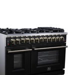 Forno Massimo 48 Inch Freestanding Dual Fuel Range in Black with Antique Brass Accessories, 8 Burners, 6.58 cu. ft. Convection Oven - BonPrix Électroménagers