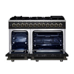 Forno Massimo 48 Inch Freestanding Dual Fuel Range in Black with Antique Brass Accessories, 8 Burners, 6.58 cu. ft. Convection Oven - BonPrix Électroménagers