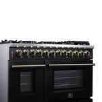 Forno Massimo 48 Inch Freestanding Dual Fuel Range in Black with Antique Brass Accessories, 8 Burners, 6.58 cu. ft. Convection Oven - BonPrix Électroménagers