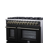 Forno Massimo 48 Inch Freestanding Dual Fuel Range in Black with Antique Brass Accessories, 8 Burners, 6.58 cu. ft. Convection Oven - BonPrix Électroménagers