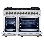 Forno Massimo 48 Inch Freestanding Dual Fuel Range in White with Antique Brass Accessories, 8 Burners, 6.58 cu. ft. Convection Oven - BonPrix Électroménagers