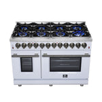 Forno Massimo 48 Inch Freestanding Dual Fuel Range in White with Antique Brass Accessories, 8 Burners, 6.58 cu. ft. Convection Oven - BonPrix Électroménagers