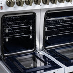 Forno Massimo 48 Inch Freestanding Dual Fuel Range in White with Antique Brass Accessories, 8 Burners, 6.58 cu. ft. Convection Oven - BonPrix Électroménagers