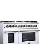 Forno Massimo 48 Inch Freestanding Dual Fuel Range in White with Antique Brass Accessories, 8 Burners, 6.58 cu. ft. Convection Oven - BonPrix Électroménagers