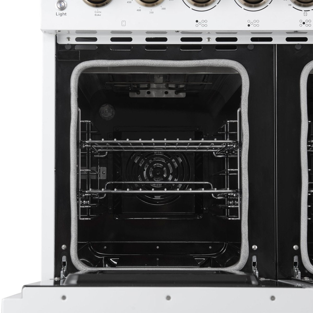 Forno Paolo 48 Inch Freestanding Electric Range in White with Antique Brass, 6.7 cu.ft, True Convection Oven, Energy Efficient - BonPrix Électroménagers