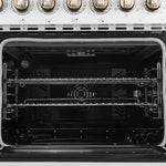 Forno Paolo 48 Inch Freestanding Electric Range in White with Antique Brass, 6.7 cu.ft, True Convection Oven, Energy Efficient - BonPrix Électroménagers