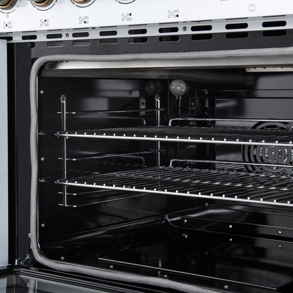 Forno Paolo 48 Inch Freestanding Electric Range in White with Antique Brass, 6.7 cu.ft, True Convection Oven, Energy Efficient - BonPrix Électroménagers