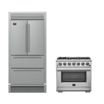 FORNO Premium 2-Piece Kitchen Bundle - Galiano 36" Stainless Steel Range, Forno Moena 36" French Door 19.2 cu. ft Stainless Steel Refrigerator, with Decorative Grill - 40" Wide - FBDL-019-03CAUS - BonPrix Électroménagers