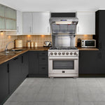 FORNO Premium 2-Piece Kitchen Bundle - Galiano 36" Stainless Steel Range, Forno Moena 36" French Door 19.2 cu. ft Stainless Steel Refrigerator, with Decorative Grill - 40" Wide - FBDL-019-03CAUS - BonPrix Électroménagers