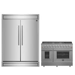 FORNO Premium 2-Piece Kitchen Bundle - Galiano 48" Stainless Steel Gas Range, Forno Maderno 2-28 " Wide Units with Decorative Trim - FBDL-018-03CAUS - BonPrix Électroménagers
