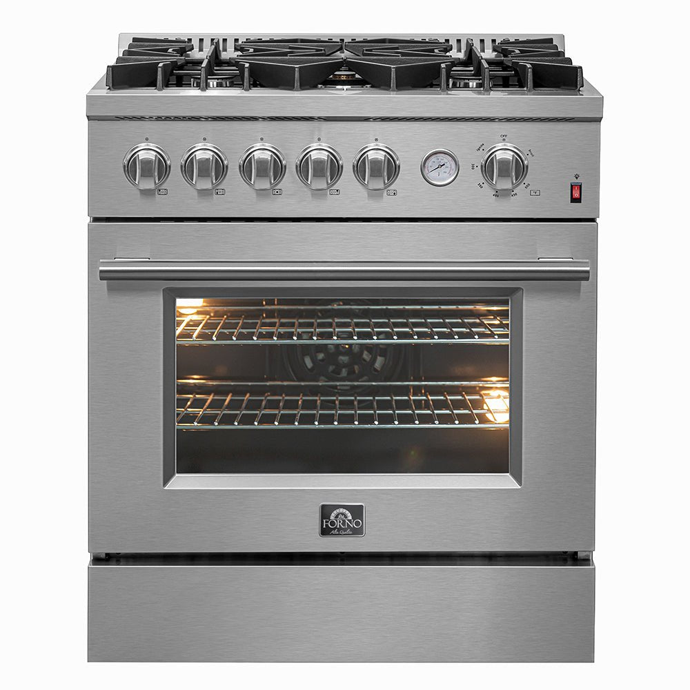 FORNO Premium 2-Piece Kitchen Bundle - Giovanni 30-inch Gas Range Stainless Steel, Forno Salerno 36" Side by Side Stainless Steel Refrigerator 20 cu.ft - FBDL-020-03CAUS - BonPrix Électroménagers