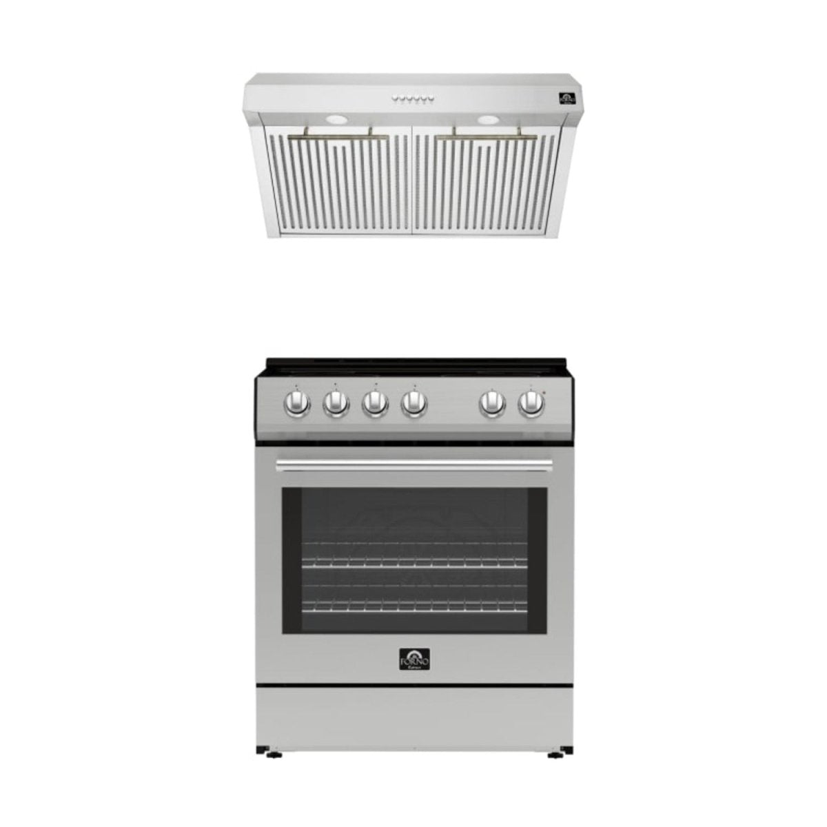 FORNO Premium 2-Piece Kitchen Bundle - Leonardo Espresso 30" Stainless Steel Range, 30" Stainless Steel Range Hood - FBDL-002-01CA - BonPrix Électroménagers