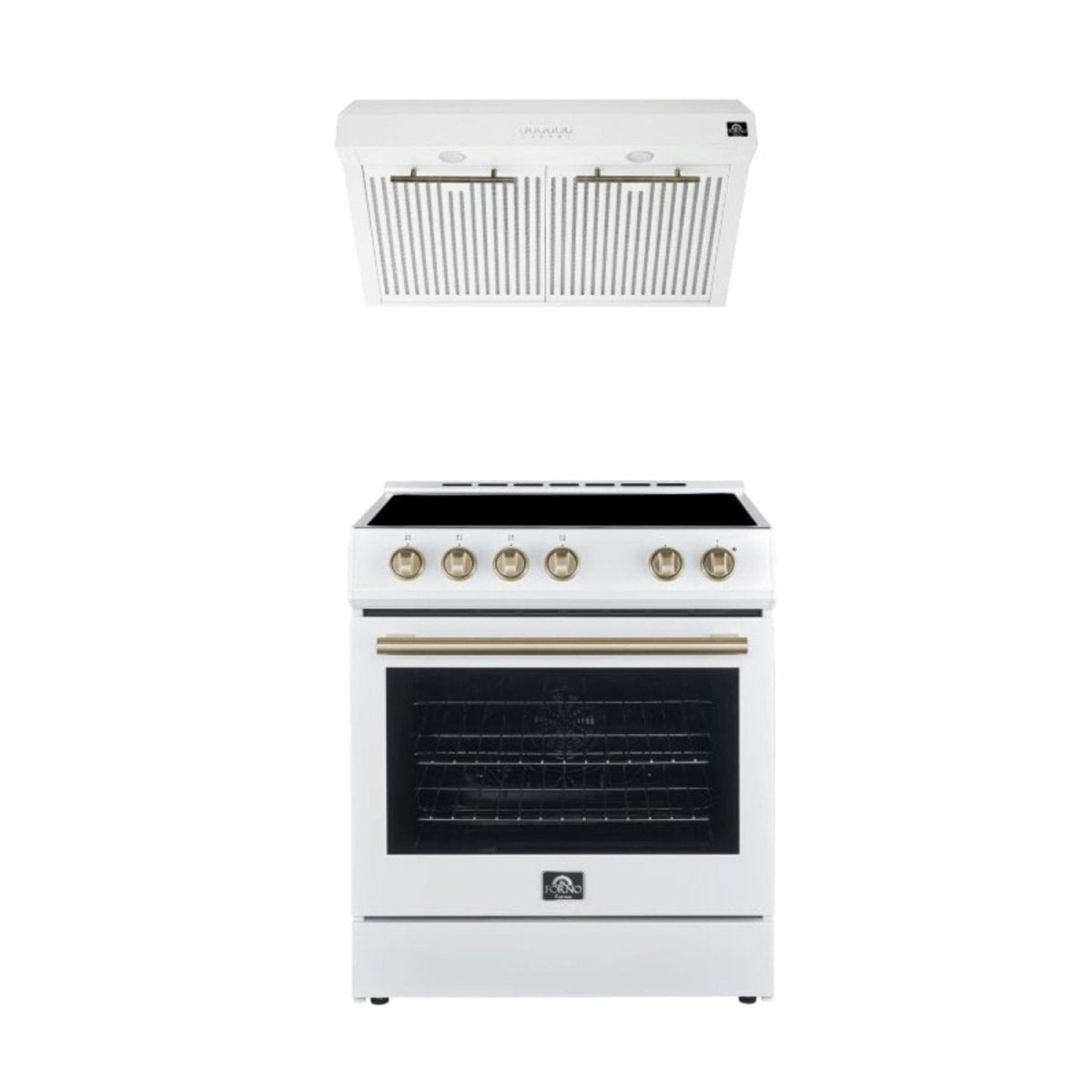 FORNO Premium 2-Piece Kitchen Bundle - Leonardo Espresso 30" White Range, 30" White Range Hood - FBDL-002-03CA - BonPrix Électroménagers