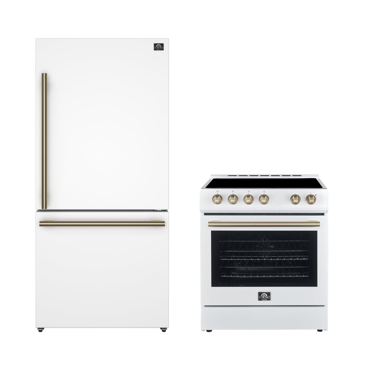 FORNO Premium 2-Piece Kitchen Bundle - Leonardo Espresso 30" White Range, 31" White Bottom Freezer Refrigerator - FBDL-003-03CA - BonPrix Électroménagers
