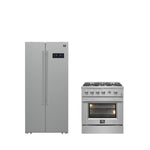 FORNO Premium 2-Piece Kitchen Bundle - Marco 30-inch Gas Range Stainless Steel, Forno Salerno 33" Side-by-Side Stainless Steel Refrigerator 15.6 cu.ft - FBDL-021-01CAUS - BonPrix Électroménagers