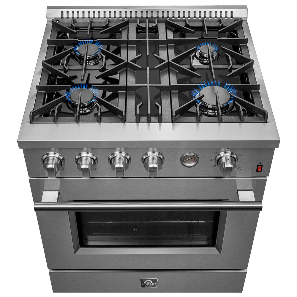 FORNO Premium 2-Piece Kitchen Bundle -Marco 30-inch Gas Range Stainless Steel, Forno Salerno 36" Side by Side Stainless Steel Refrigerator 20 cu.ft - FBDL-021-03CAUS - BonPrix Électroménagers