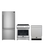 FORNO Premium 3-Piece Kitchen Bundle - 30" Electric Range, 31" French Door Refrigerator, 24" Built-In Dishwasher, Stainless Steel - FBDL-011-01CA - BonPrix Électroménagers