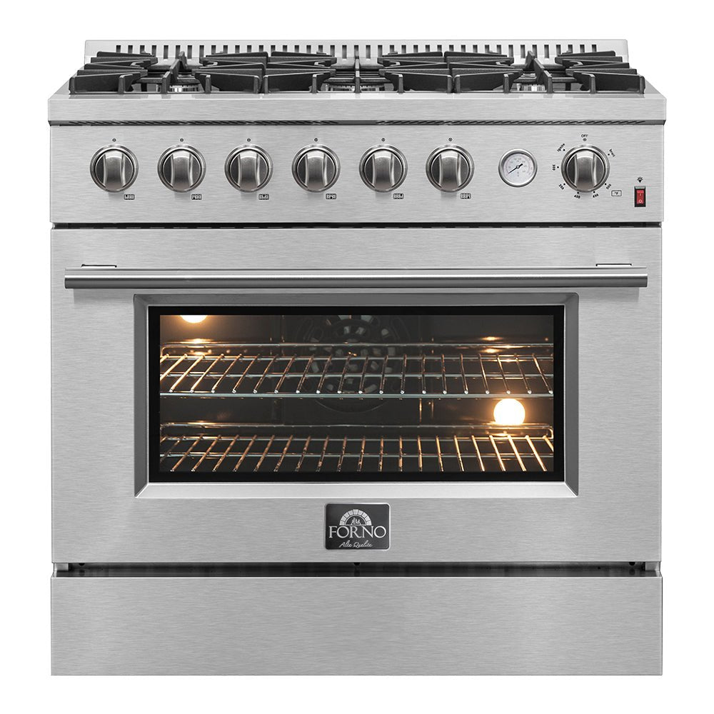 FORNO Premium 3-Piece Kitchen Bundle - 36" Gas Range, French Door Refrigerator, Built-In Dishwasher, Stainless Steel - FBDL-009-01CAUS - BonPrix Électroménagers
