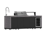Forno Rimini Outdoor Kitchen 30" BBQ 62,600 BTU, 3 Burners with Sear & Rotisserie, 2.4 cu.ft. Beverage Center, Stainless Steel Sink, Black Cabinets & Gray Sintered Stone Countertop - BonPrix Électroménagers