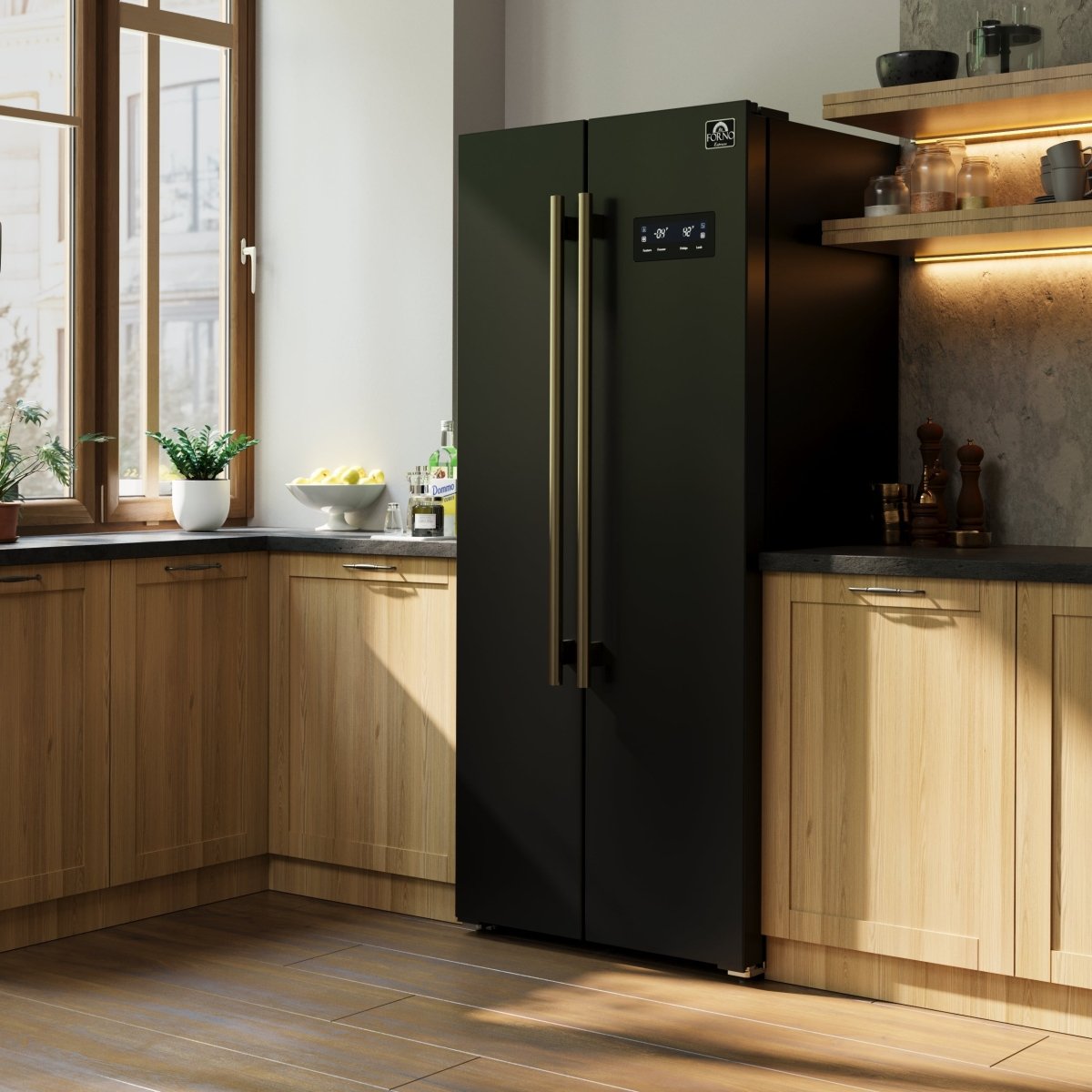 Forno Salerno Espresso 33-Inch Black Side-by-Side Refrigerator, 15.6 Cu. Ft., Energy-Efficient, No Frost, Modern Design - BonPrix Électroménagers