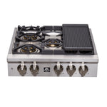 Forno Spezia Alta Qualita 30-Inch Pro-Style Gas Rangetop, Stainless Steel, 5 Sealed Burners, Continuous Cast Iron Grates, High Heat Output - BonPrix Électroménagers